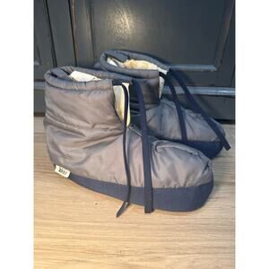 REI Vintage Blue Nylon Down-filled Leather Soled Cabin Tent Booties Sz S EUC